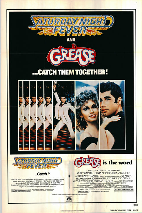 saturday night fever and grease 1979 combo one sheet poster folded