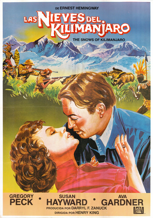 las nieves del kilimanjaro (the snows of kilimanjaro) 1952 spanish one sheet poster folded