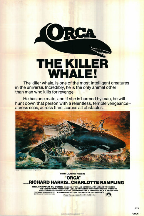 orca the killer whale 1977 one sheet poster folded