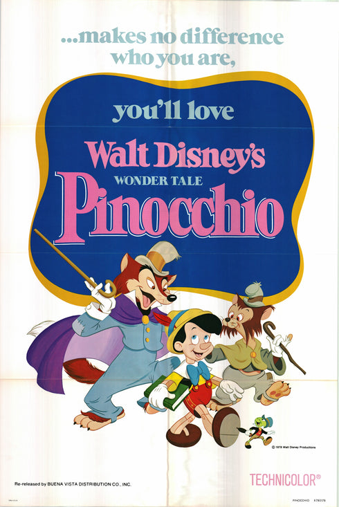 pinocchio 1978R one sheet poster folded