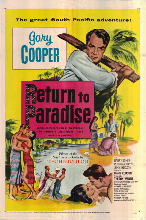 return to paradise 1953 one sheet poster folded