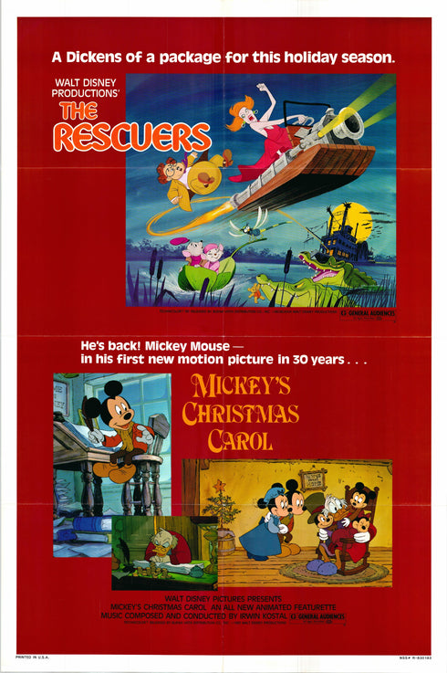the rescuers & mickey's christmas carol 1983R combo one sheet poster folded