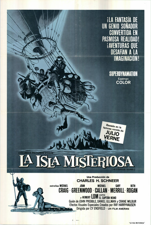 la isla misteriosa (mysterious island) 1961R spanish one sheet poster folded