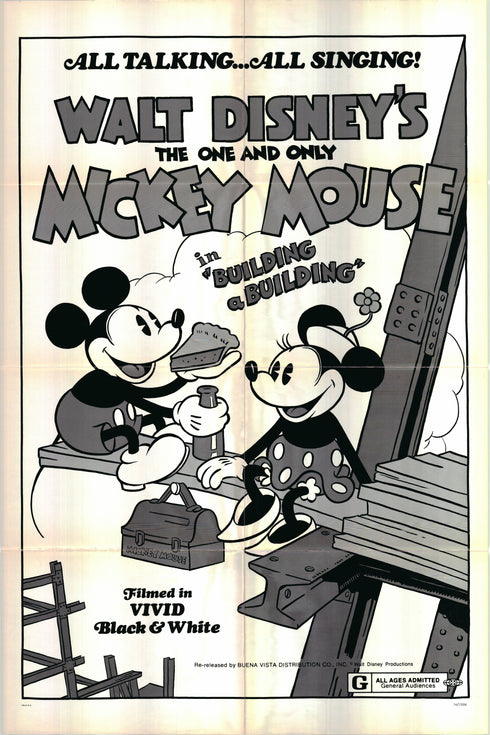 mickey mouse in building a building 1974R one sheet poster folded