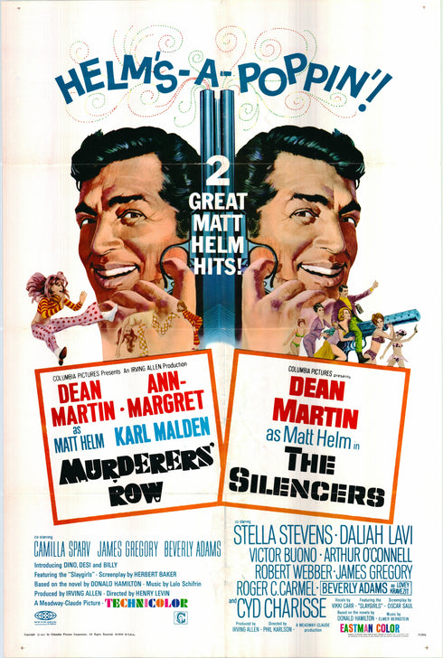 murderers' row, and the silencers double feature 1967R one sheet poster folded