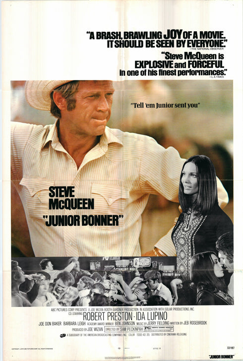 junior bonner 1972 style b one sheet poster folded