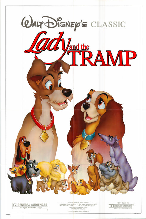 lady and the tramp 1986R one sheet poster folded