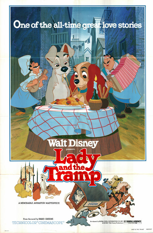 lady and the tramp 1980R one sheet poster folded