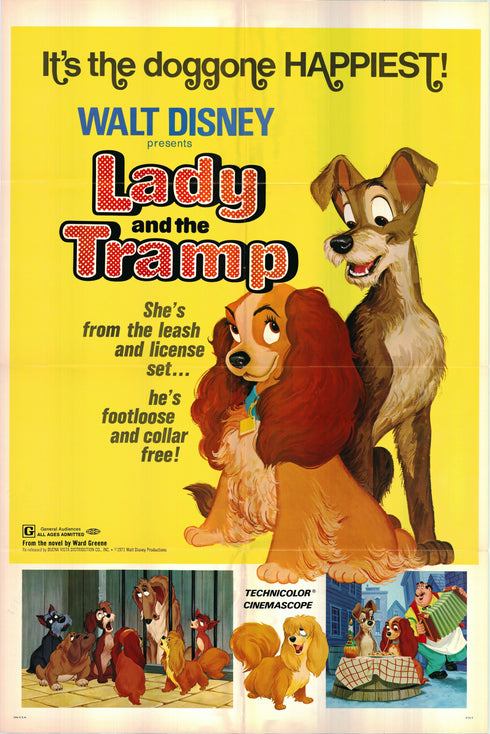 lady and the tramp 1972R one sheet poster folded