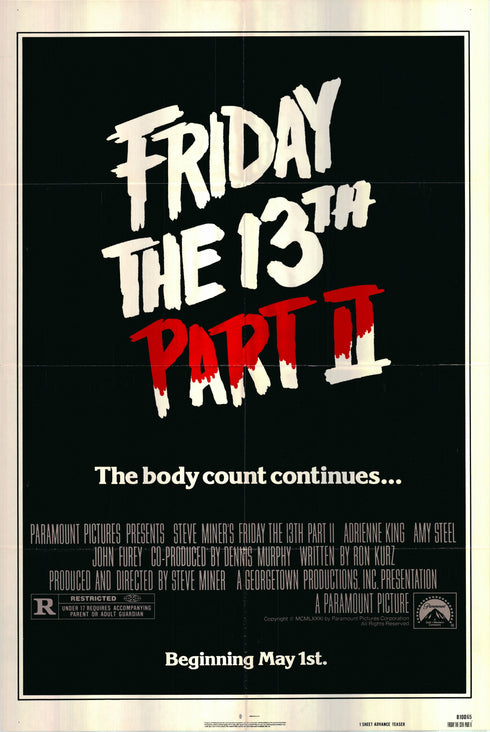 friday the 13th part ii 1981 advance one sheet poster folded