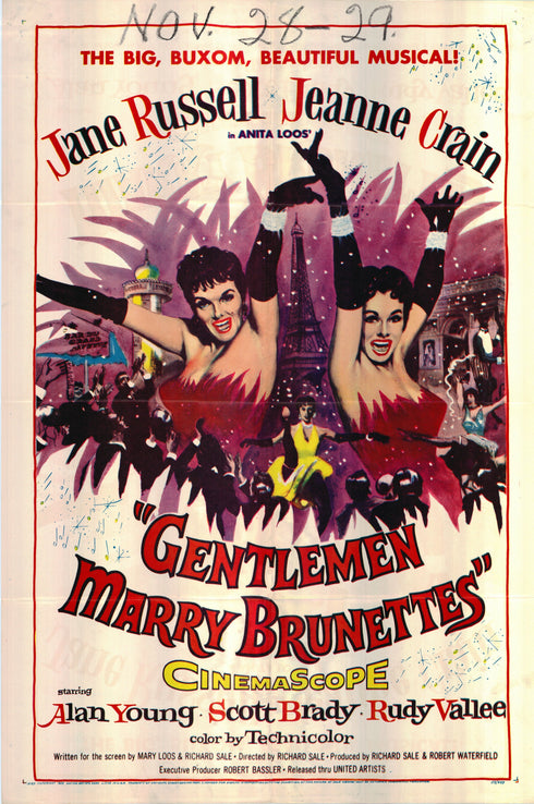 gentlemen marry brunettes 1954 one sheet poster folded
