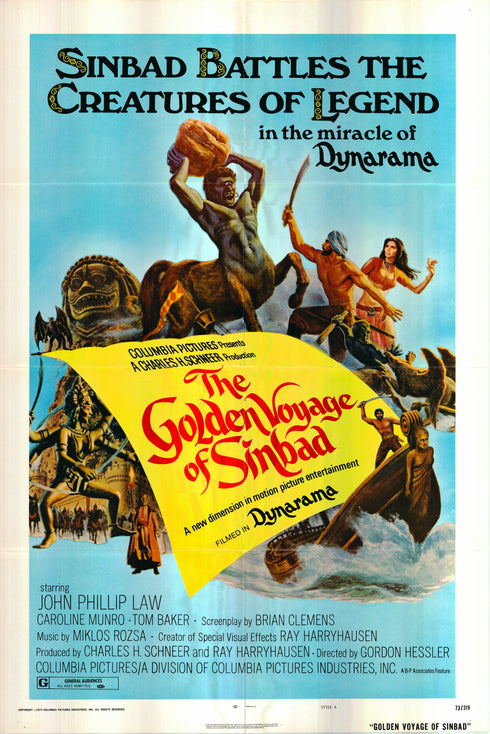 the golden voyage of sinbad 1973 style a one sheet poster folded