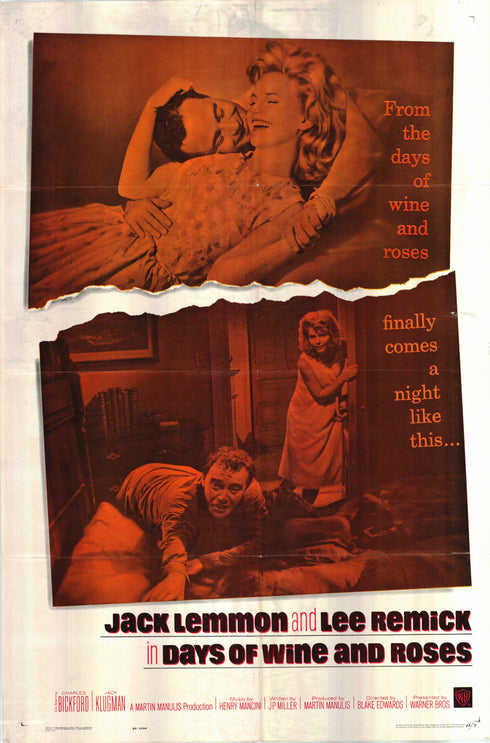days of wine and roses 1963 one sheet poster, folded