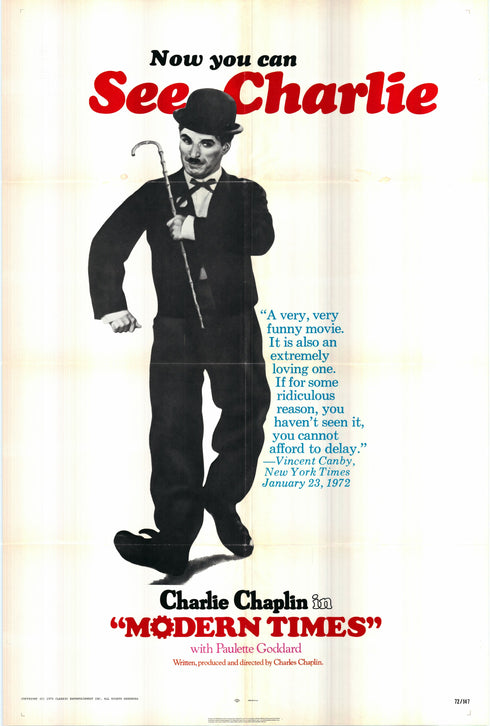 charlie chaplin: modern times 1972R one sheet poster folded