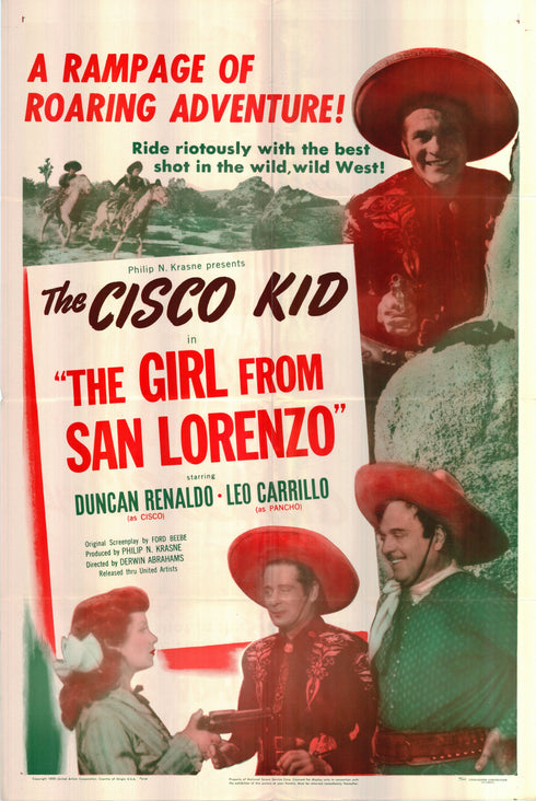 the cisco kid: the girl from san lorenzo 1950 one sheet poster folded