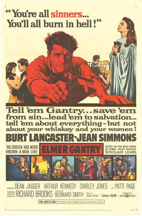 elmer gantry 1960 one sheet poster folded