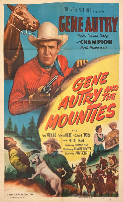 gene autry and the mounties 1950 one sheet poster folded