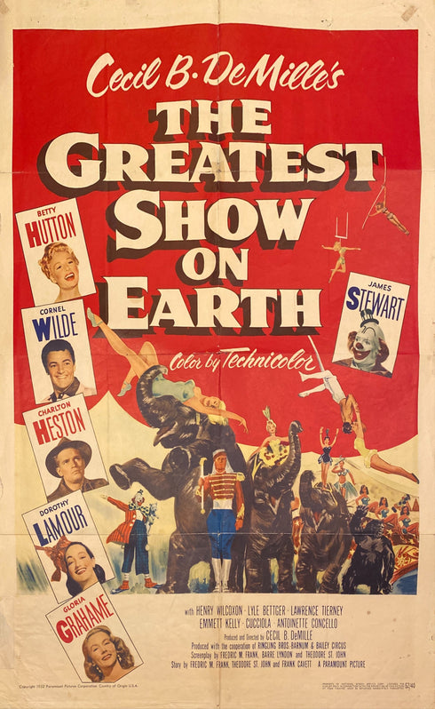 greatest show on earth 1952 one sheet poster folded