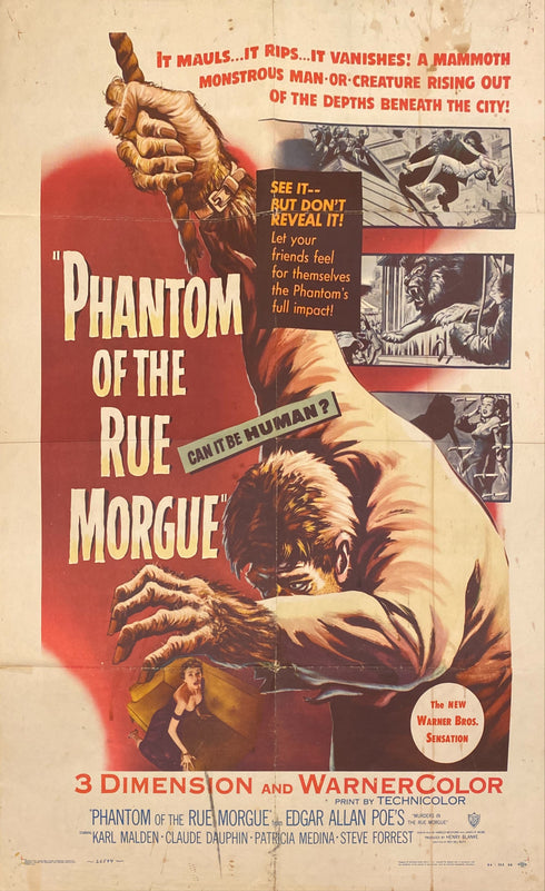 phantom of the rue morgue 1954 one sheet poster folded