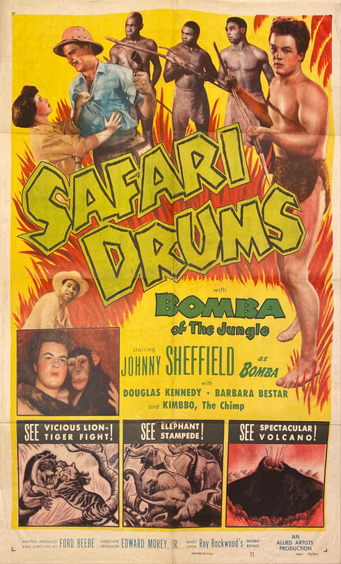 safari drums 1953 one sheet poster folded