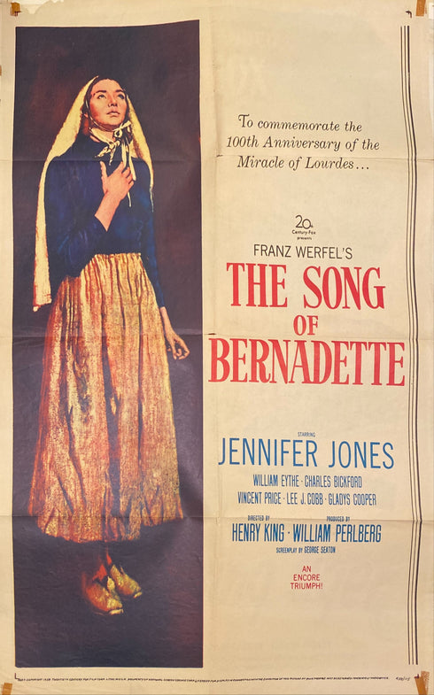 song of bernadette 1958R one sheet poster folded
