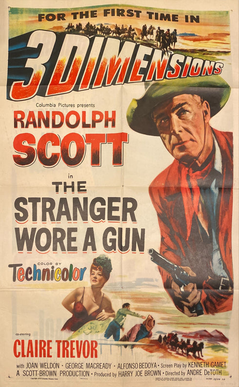 stranger wore a gun 1953 one sheet poster folded