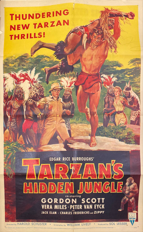 tarzan's hidden jungle 1955 one sheet poster folded