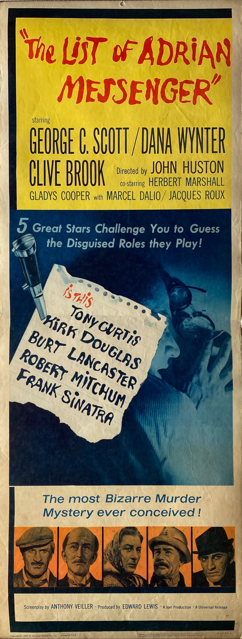 list of adrian messenger 1963 insert card, folded