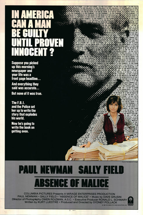 absence of malice 1981 one sheet poster