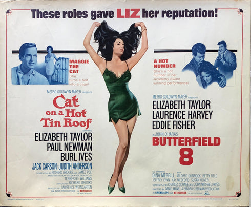Cat on a Hot Tin Roof, Butterfield 8 double feature 1966R display sheet, rolled