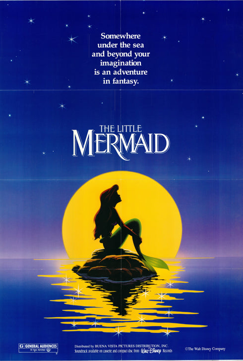 the little mermaid 1991 advance one sheet poster fold marks double sided
