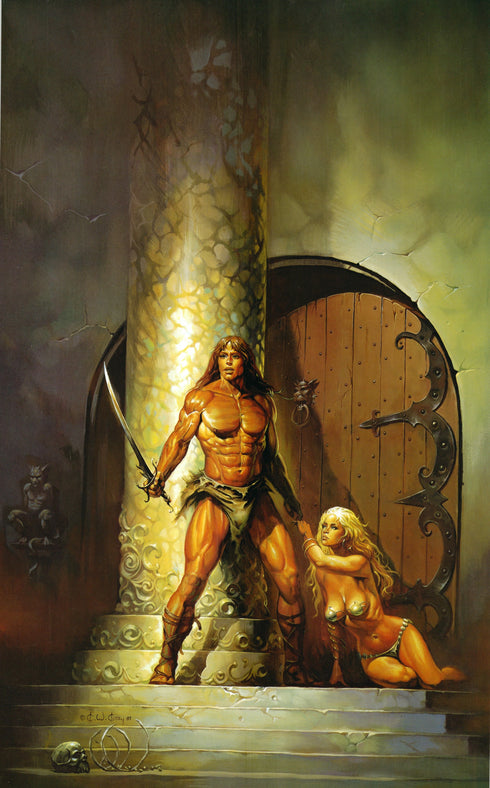 escape from khan ken kelly 1990R damsel in distress with man with sword by pillar