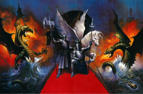 kingdom of the knights ken kelly 1989R knights and dragons on red carpet