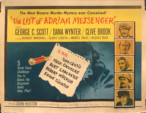 the list of adrian messenger 1963 display sheet, rolled