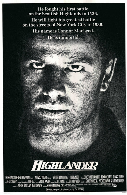 highlander (black and white) 1986 international one sheet poster