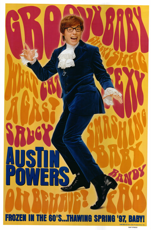 austin powers (word background) 1997 version a one sheet poster rolled