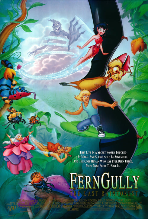 ferngully (surfing on leaf) 1992 style a one sheet poster rolled double sided